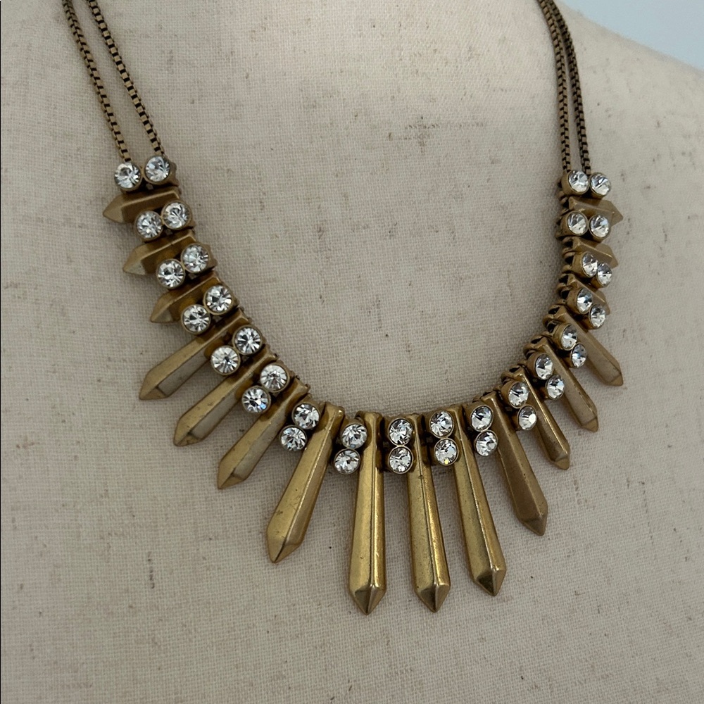 Vintage J. Crew Gold and Crystal Statement Necklace - Picture 6 of 7
